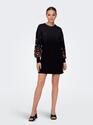 Only 15281818/Black Flower Brooke LS short dress flower