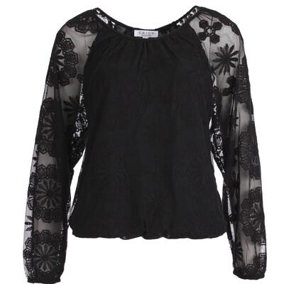 Enjoy Womenswear 186548/091 Zwart Blouson met kanten mouwen