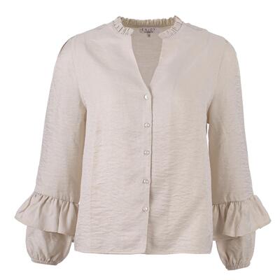 Enjoy Womenswear 412930/521 Zand Uni Blouse frill mouw