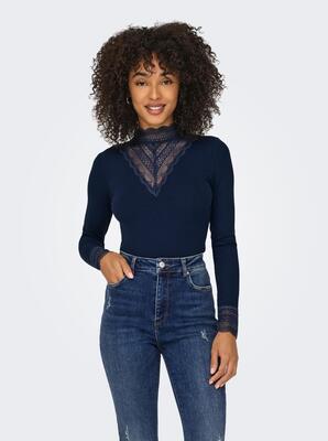 Only 15207788/Navy Blazer Tilde LS high neck lace NOOS