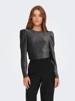 Only 15278055/Black/Silver Rich LS glitter puff top