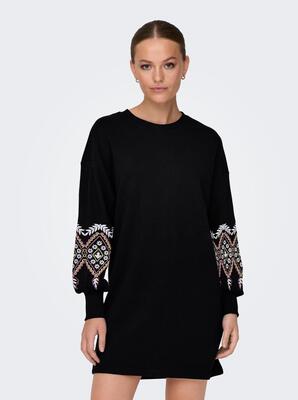 Only 15281818/Black Ethnic Brooke LS short dress flower