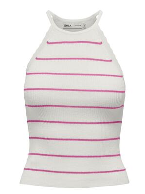 Only 15314667/Cloud Dancer Strawberry Moon Gemma SL scallop stripe o-neck