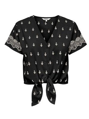 Only 15344867/Black/Cloud Dancer Siesta willa emb SS knot top