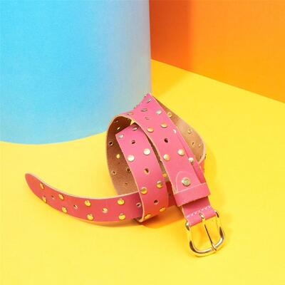 Pinned by K 04970/Pink Leather belt Gold Studs