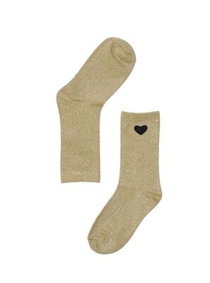 Pinned by K 07887/Beige heart black Socks Love Heart Glitter