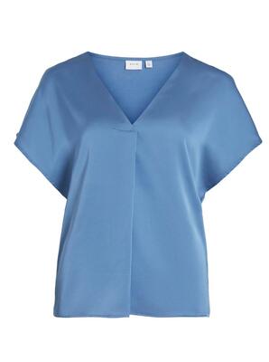 Vila 14089239/Coronet Blue Ellette v-neck satin top NOOS