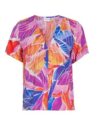 Vila 14095812/Shell Coral Osa Limia osa v-neck SS shirt