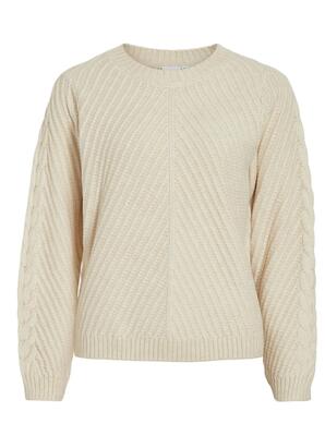 Vila 14100111/Birch Erin LS o-neck cable knit top