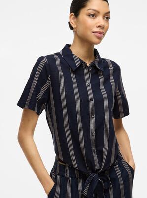 Vila 14105067/Navy Blazer Prisilla print SS knot shirt