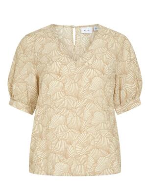 Vila 14106999/Savannah Tan Limia Lona v-neck 2/4 top