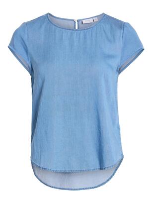 Vila 14107317/Medium Blue Denim Bista C/S o-neck top NOOS