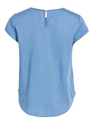 Vila 14107317/Medium Blue Denim Bista C/S o-neck top NOOS