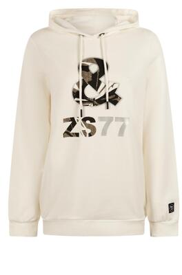 Zoso Sophie/Offwhite-sand Hooded sweater met frontprint